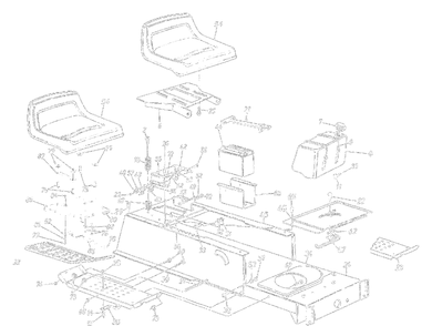 Frame, Battery, Fuel Tank, Seat Diagram and Parts List for 13AN695G372 1999 Yard Machines Lawn Tractor